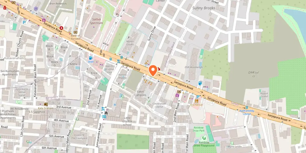 Map showing InstaOffice Sarjapur at Saket Callipolis, opposite the Wipro campus on Sarjapur Road